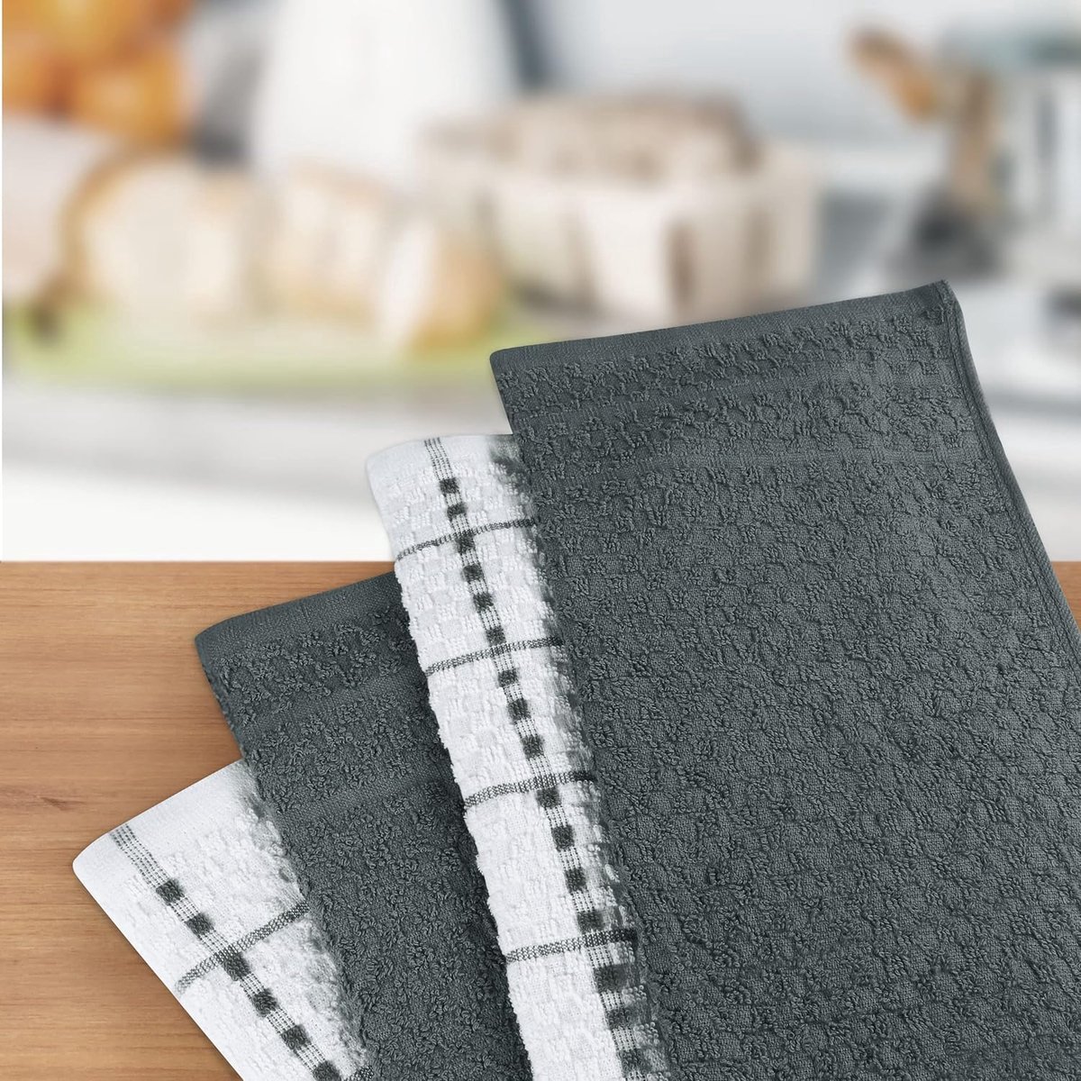 Stunq® Set van 6 theedoeken, keukendoeken, 38 x 64 cm, katoenen theedoek, machinewasbaar (grijs en wit)