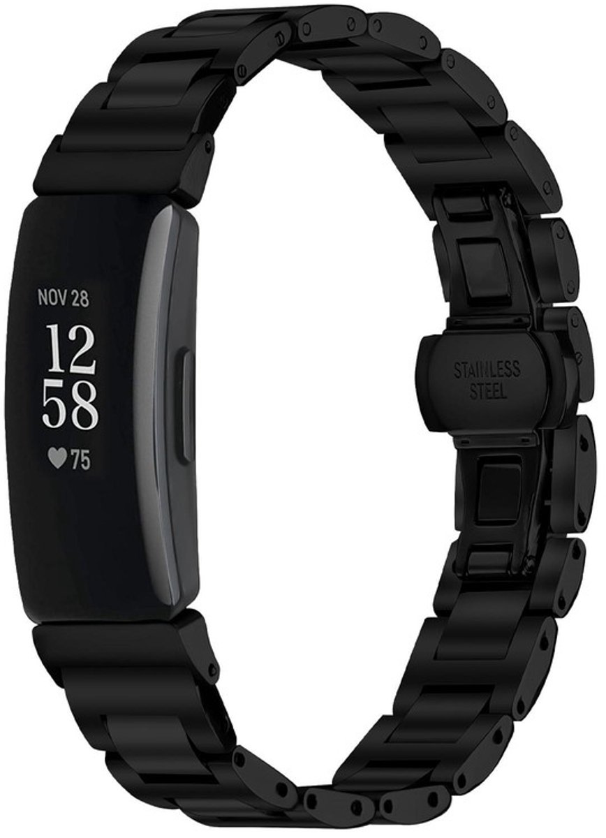 Stalen bandje - geschikt voor Fitbit Inspire 3 - rvs band met vlindersluiting - zwart