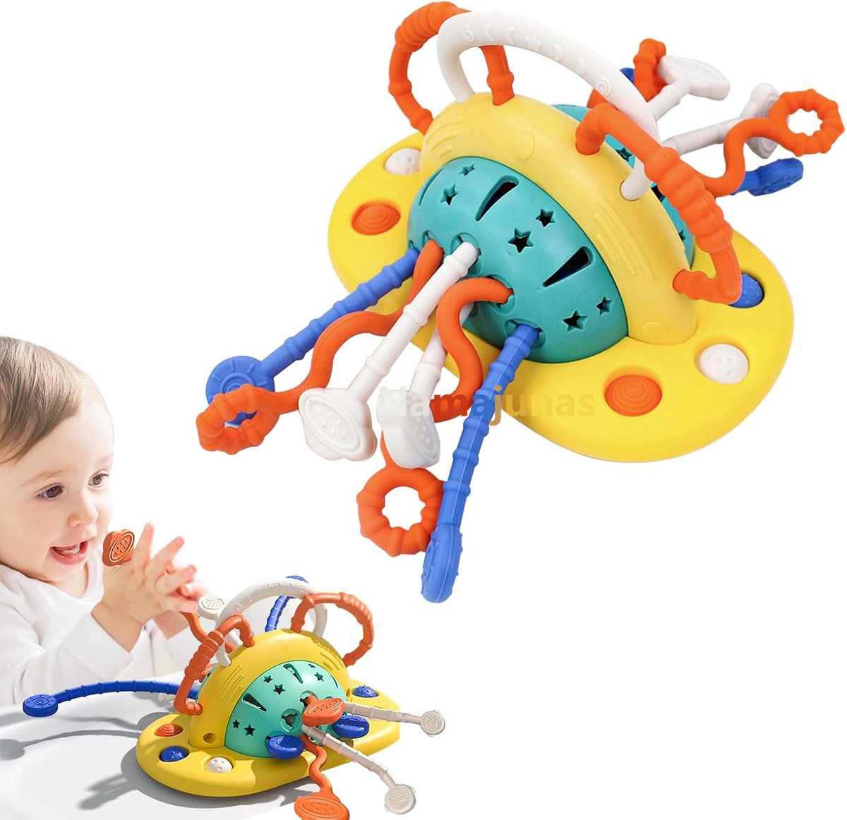 Namajunas - Kinderstoelspeelgoed met zuignap - SilicNaonen Trekkoord Activiteiten Speelgoed - Montessori speelgoed - sensorisch speelgoed - bijtspeelgoed baby - voor 6 tot 24 maanden - Peuter Speelgoed – Jongens Meisjes 1 jaar 2 jaar -cadeau