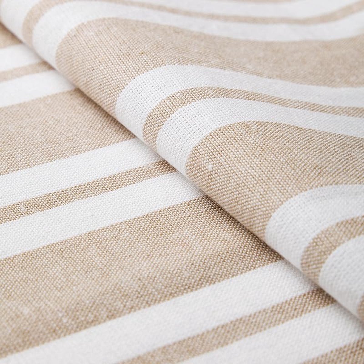 Stunq® Tafelloper voor 8 zitters om te eten - Franca Beige Stripes - Groot 32x183 cm, milieuvriendelijk katoen, decoratieve, zelfgeweven doek voor feest, restaurant - wasmachinebestendig