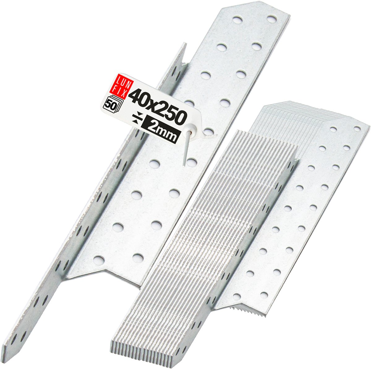 LUN FIX - Sparrenpfettenanker - Verzinkt - 40x250mm - 50 stuks - Zware Hoekverbinder - Links