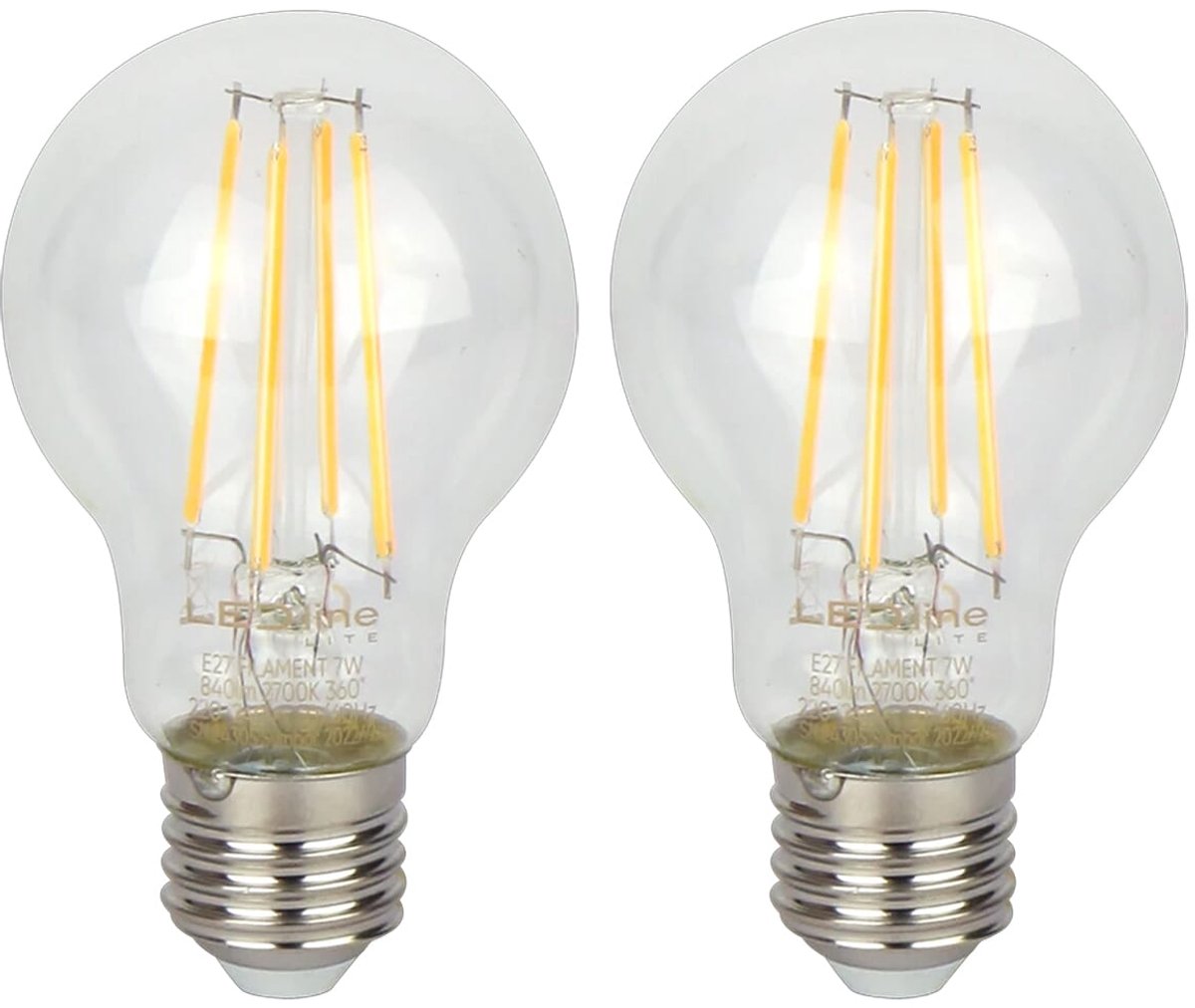 LED line LITE LED Filament Lamp A60 E27 - 7W (vervangt 70W) - 840lm - Ø60mm - 230V - Energiezuinig - 2 stuks