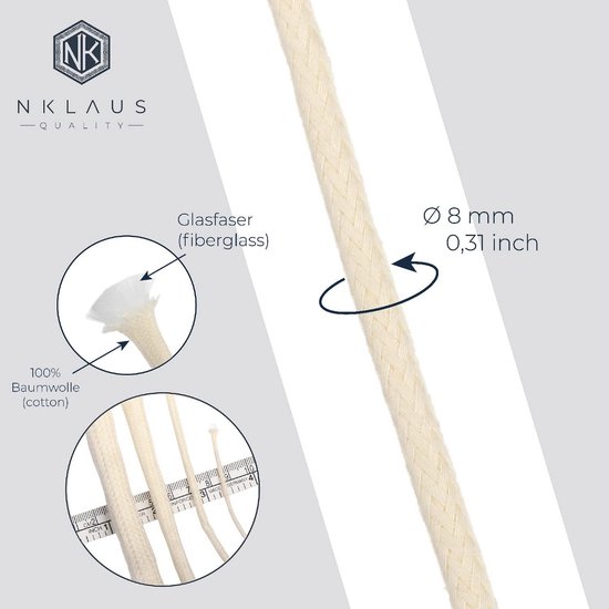 Ouligay 20 Stuks Katoenen Lont Voor Olielampen – 8 Mm Dik, 17 Cm Lang, Voor Petroleumlampen, Tuinfakkels En Alcoholbranders