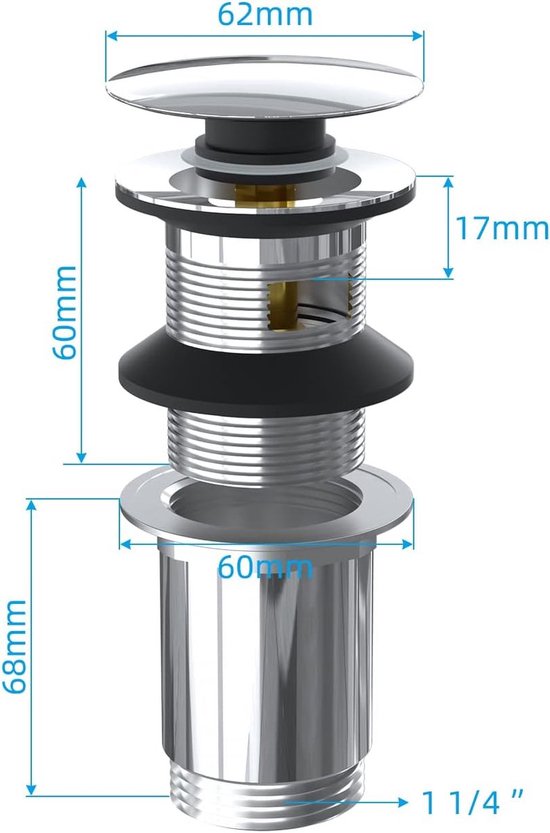 Ulytid Afvoerset wastafel zonder overloop, keramische pop-up afvoerset voor wastafel, universele 1 1/4 inch afvoerkraan wastafelstop wit