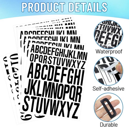TRANKIELO® - 10 vellen vinyl letterstickers - 496 stuks waterbestendig