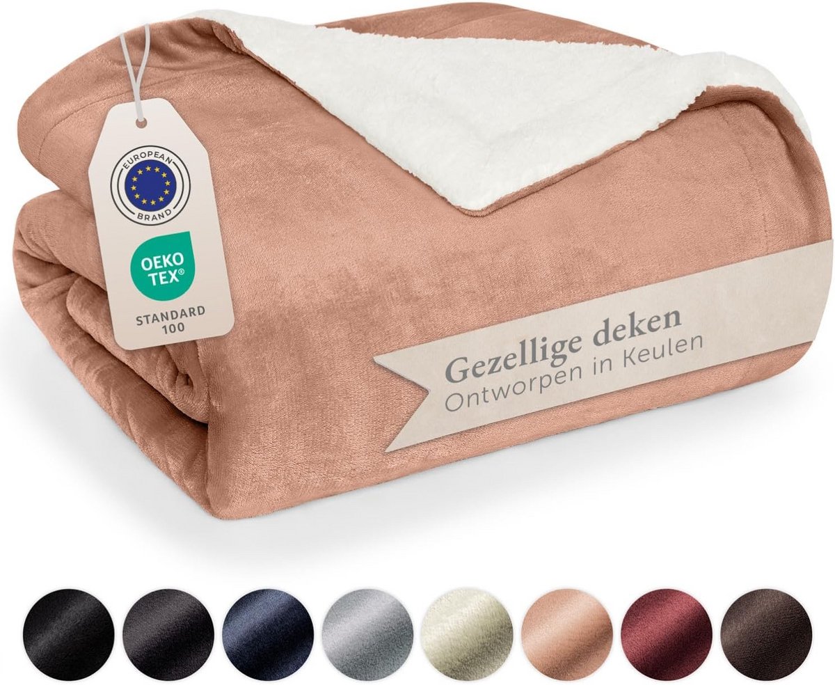 Extra Dikke Sherpa Fleece Plaid - Super Zacht & Warm Deken voor Bank of Bed - 220 x 240 cm - Oudroze