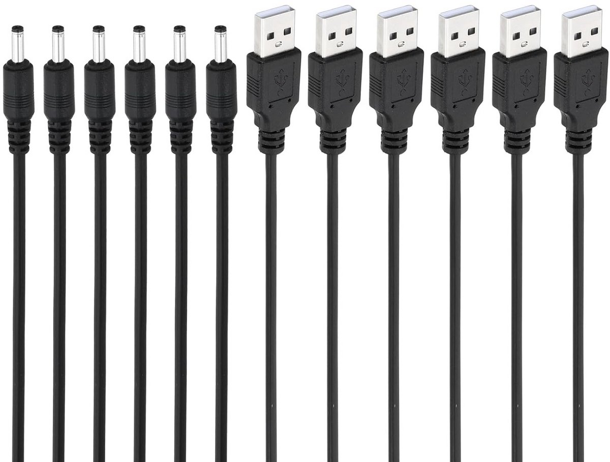 Set van 6 USB A naar DC 3.5x1.35mm Stroomkabel - Oplaadkabel voor Ventilator, Lamp, Speaker