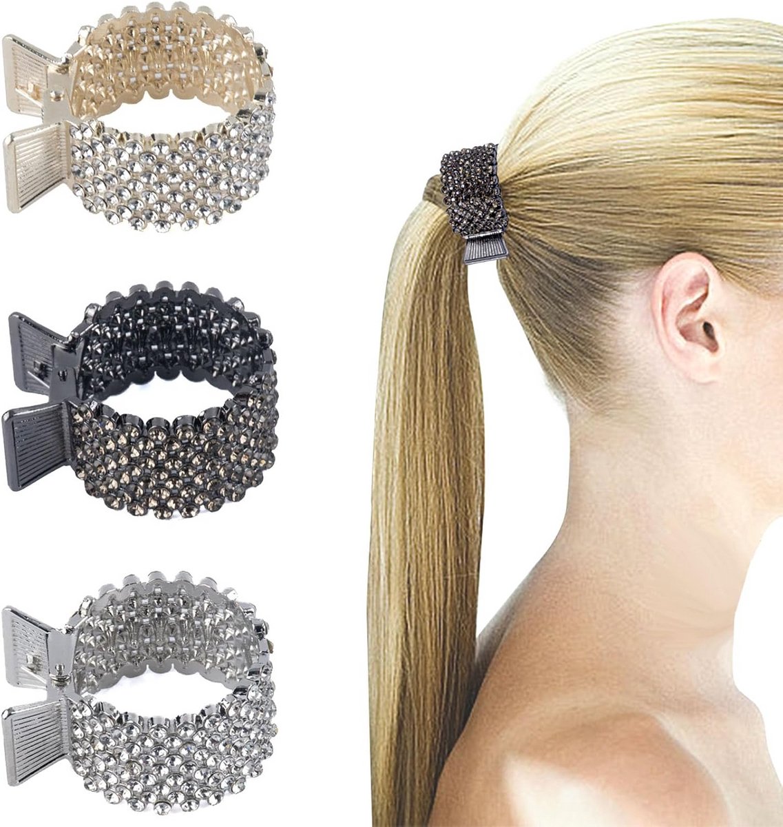 Set van 3 Kristallen Haarspelden - Glanzende Klemmen voor Dames