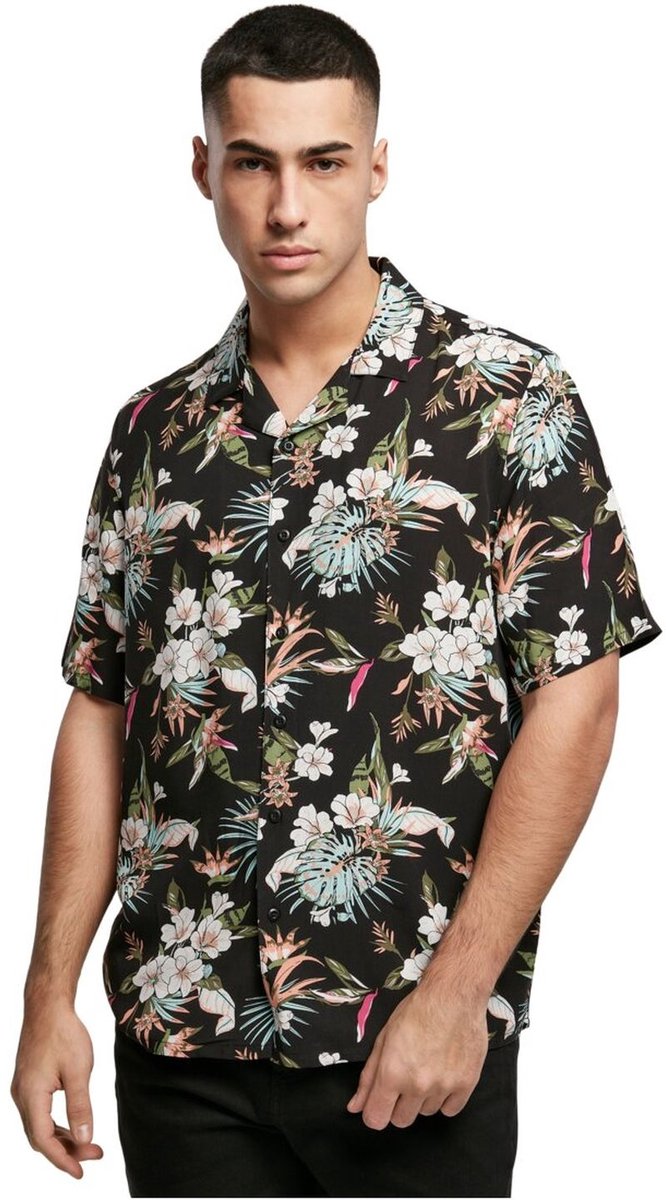 Urban Classics Viscose AOP Resort Overhemd 2XL Zwart
