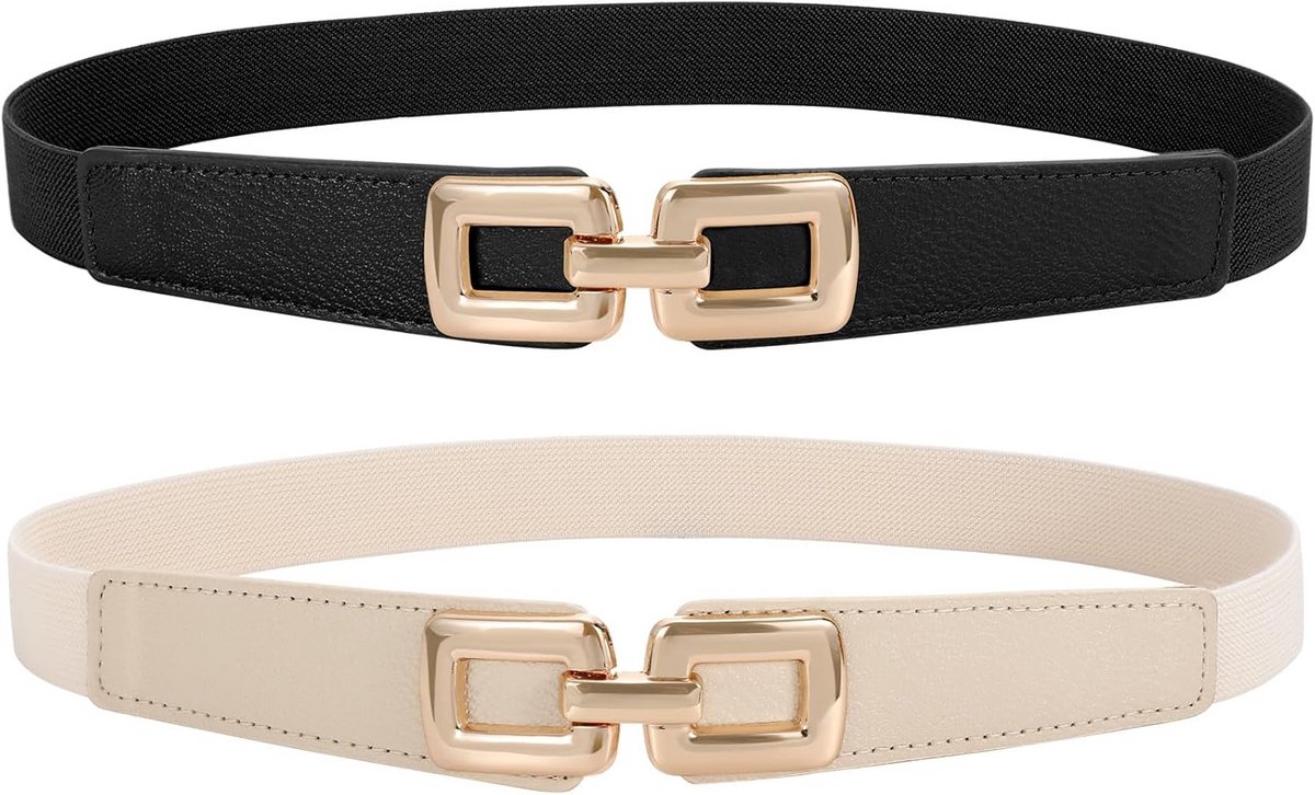 Dames Elastische Tailleband voor Jurken Dunne Stretch Riem met Gouden Gesp (2 Stuks)