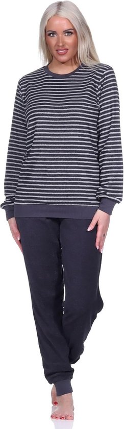 Normann Badstof pyjama voor dames, lange mouwen, met manchetten in elegante look, ook in grote maten, bes, 44-46