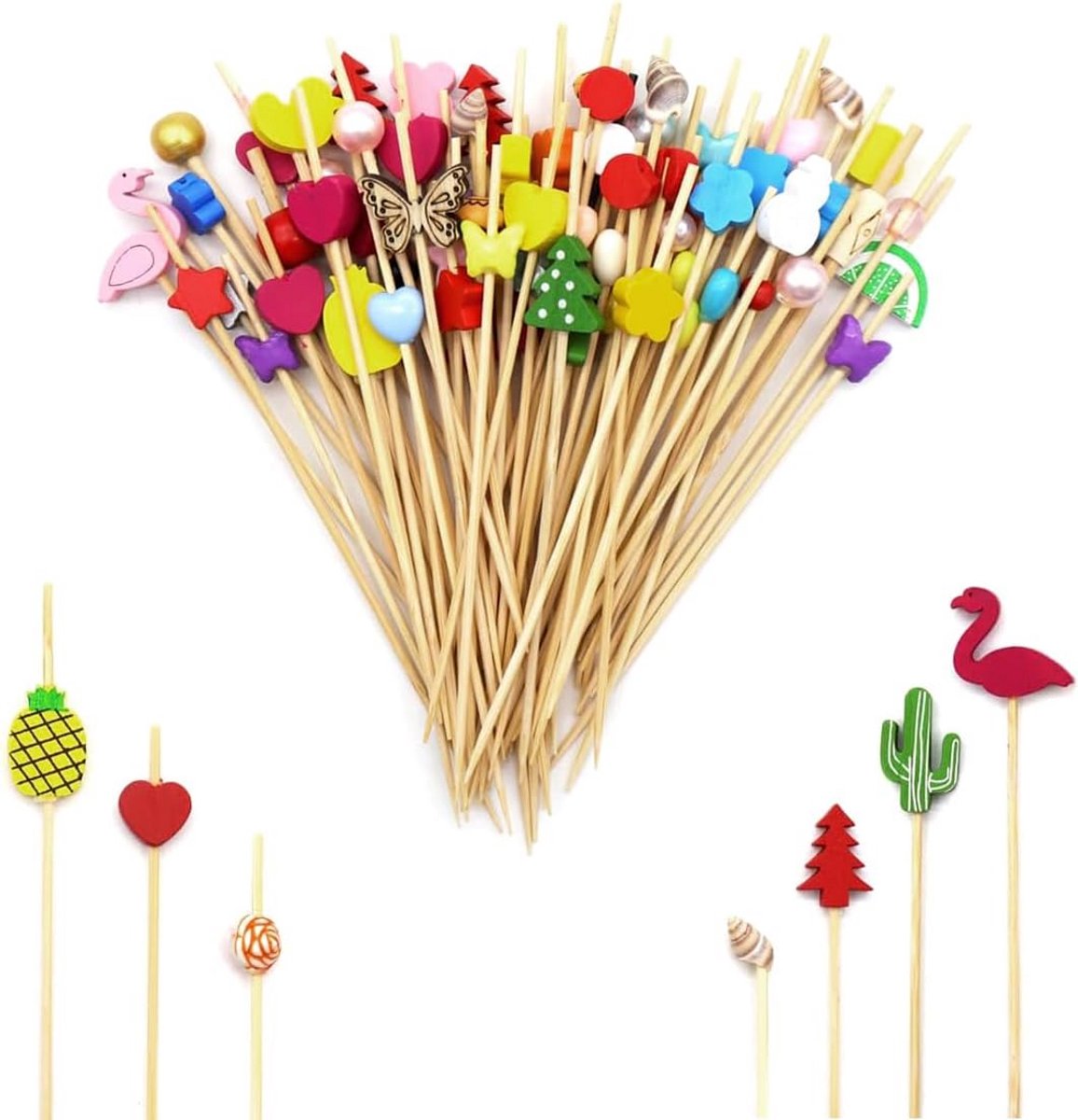 100 Houten Cocktailprikkers 12cm - Decoratieve Prikkers voor Drankjes, Fruit en Snacks