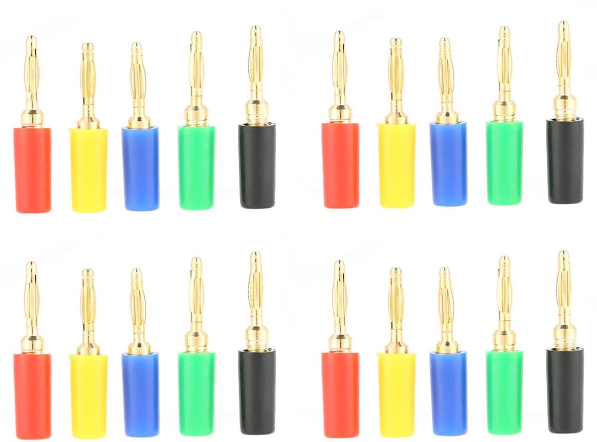 20 Stuks Banaanstekkers Set 2mm - Diverse Kleuren voor Paneelmontage - Ideaal voor Versterker en Testapparatuur