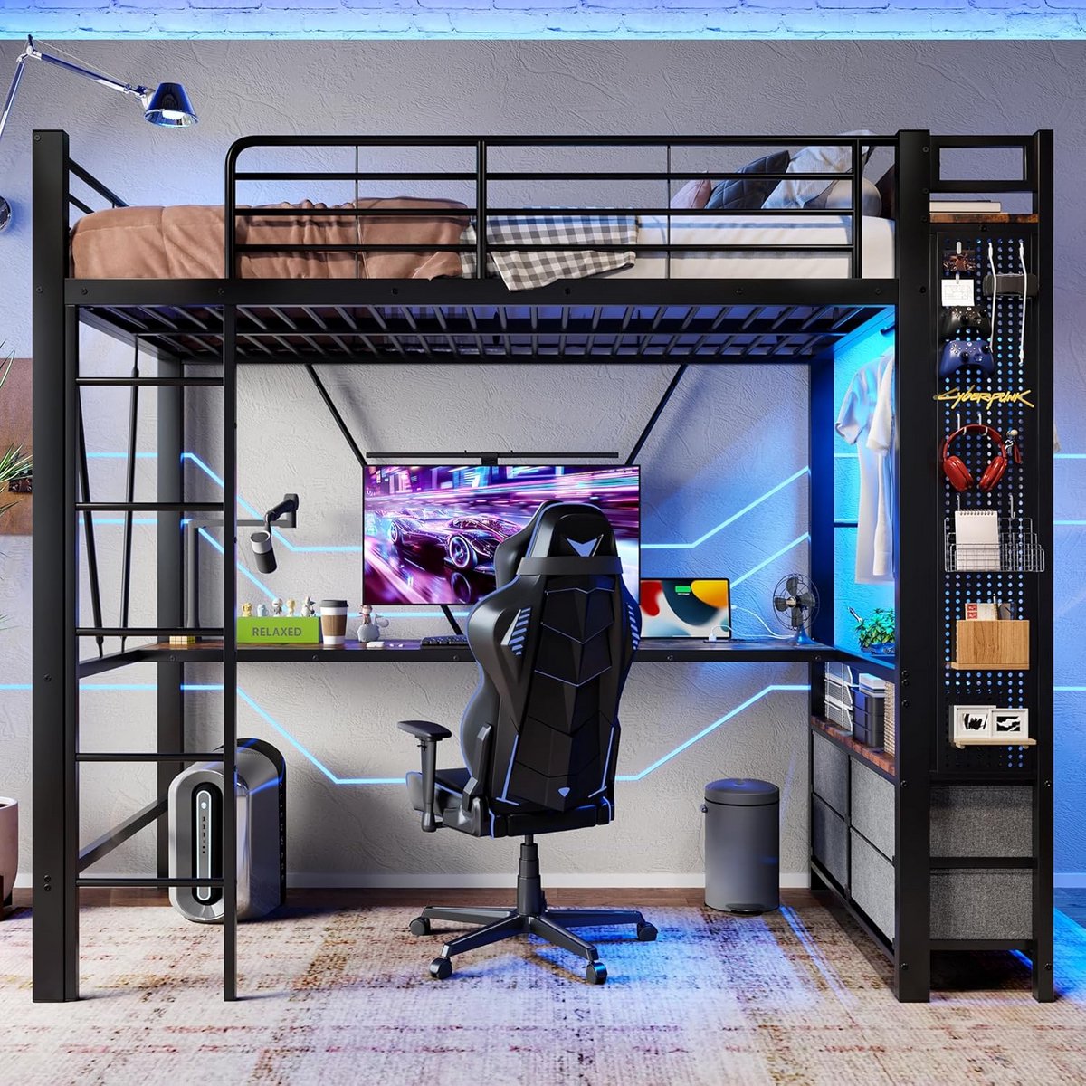 Hoogslaper met Bureau, Kastruimte en USB-Aansluitingen - Zwart
