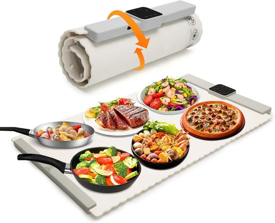 Laudlife Elektrische warmhoudbak met 7 instelbare temperaturen, opvouwbare voedselverwarmer voor feestjes met kinderslot, snelle verwarmingsplaat voor buffet, familiebijeenkomst, sabbat, vakantie