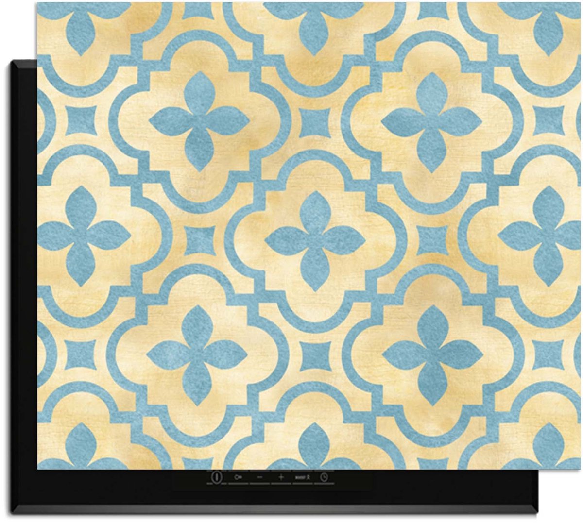 KitchenArt - Soft Azure Blossom - Inductie Beschermer - 71x52 cm - Kookplaat Beschermer - Luxe Afdekplaat Inductieplaat - Anti-slip & Oprolbaar - Beschermmat Inductiekookplaat
