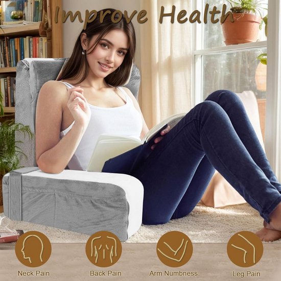 Imtrub Bedkussen om op te zitten, rugleuningkussen met armleuningen, bijzonder comfortabele rugsteun, ergonomisch kussen, lezen, spelen, tv kijken