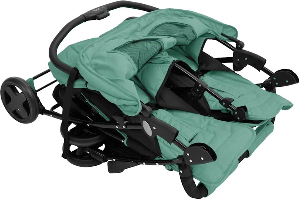 vidaXL - Tweelingkinderwagen - staal - groen - afbeelding 2