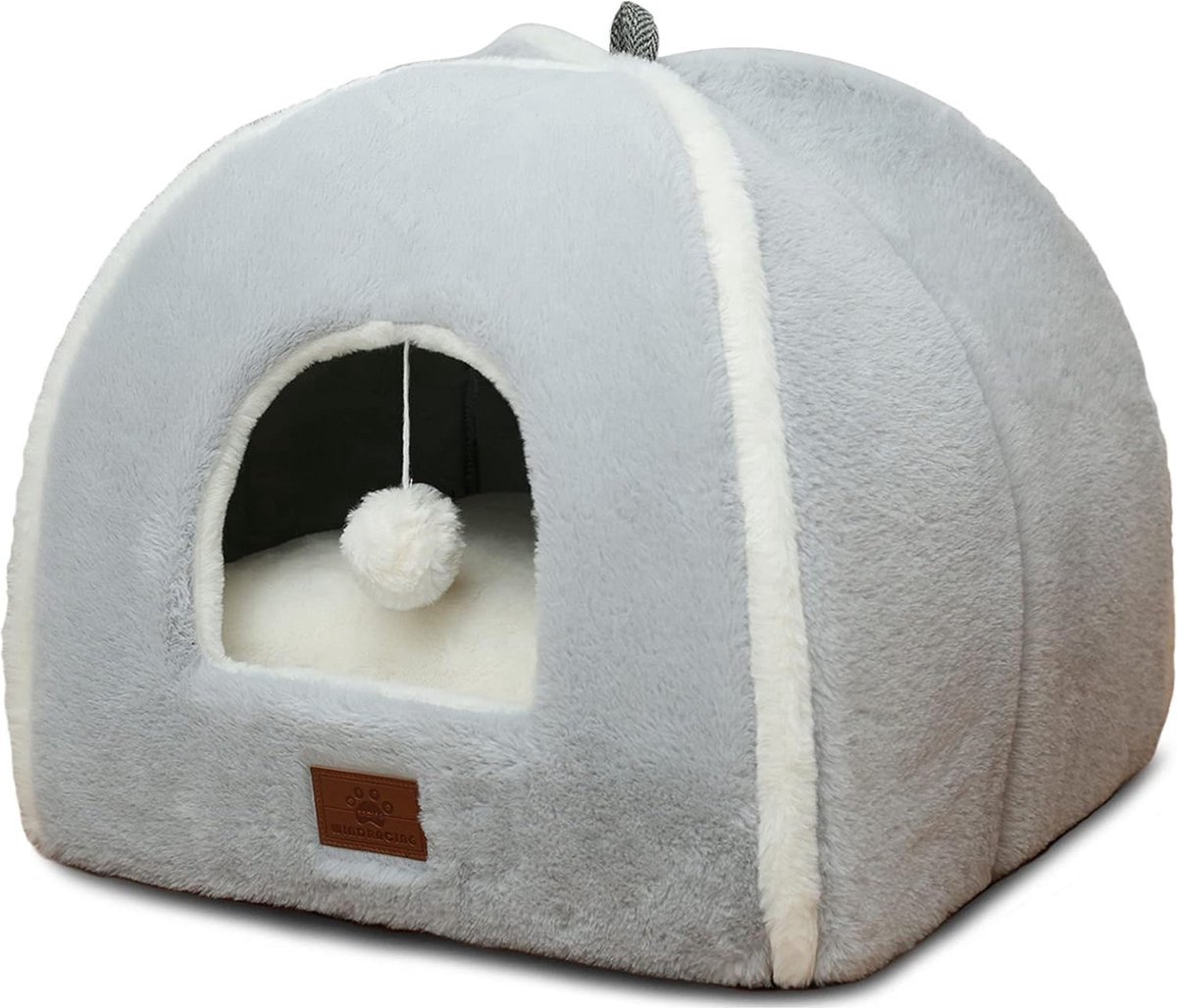 Stunq® Kattenbed, opvouwbaar kattenbed, kattenhuis met wasbaar kussen, kattenbed, kattentent, zacht en warm indoor kattenhuis voor binnen voor kittens en middelgroot, grijs, M