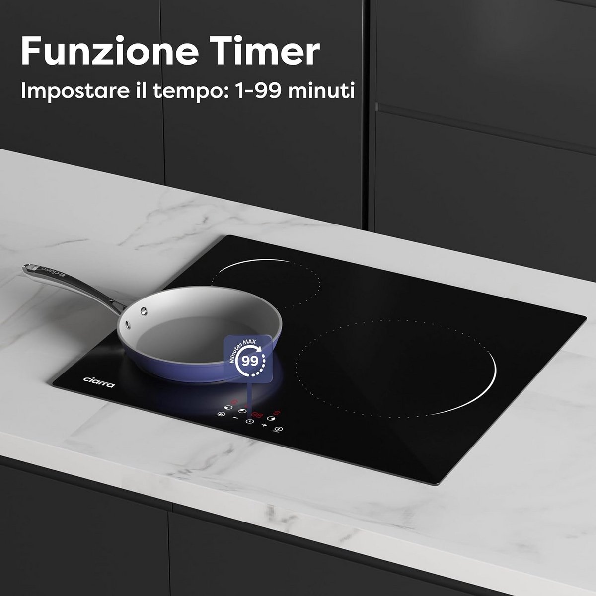 Inbouw Inductiekookplaat 60 cm met 3 Zones en Slider Touch Bediening