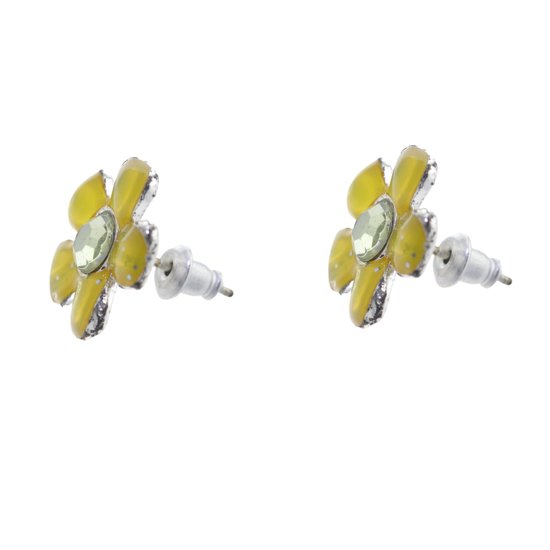 Behave Boucles d'oreilles clous fleur jaune avec pierre