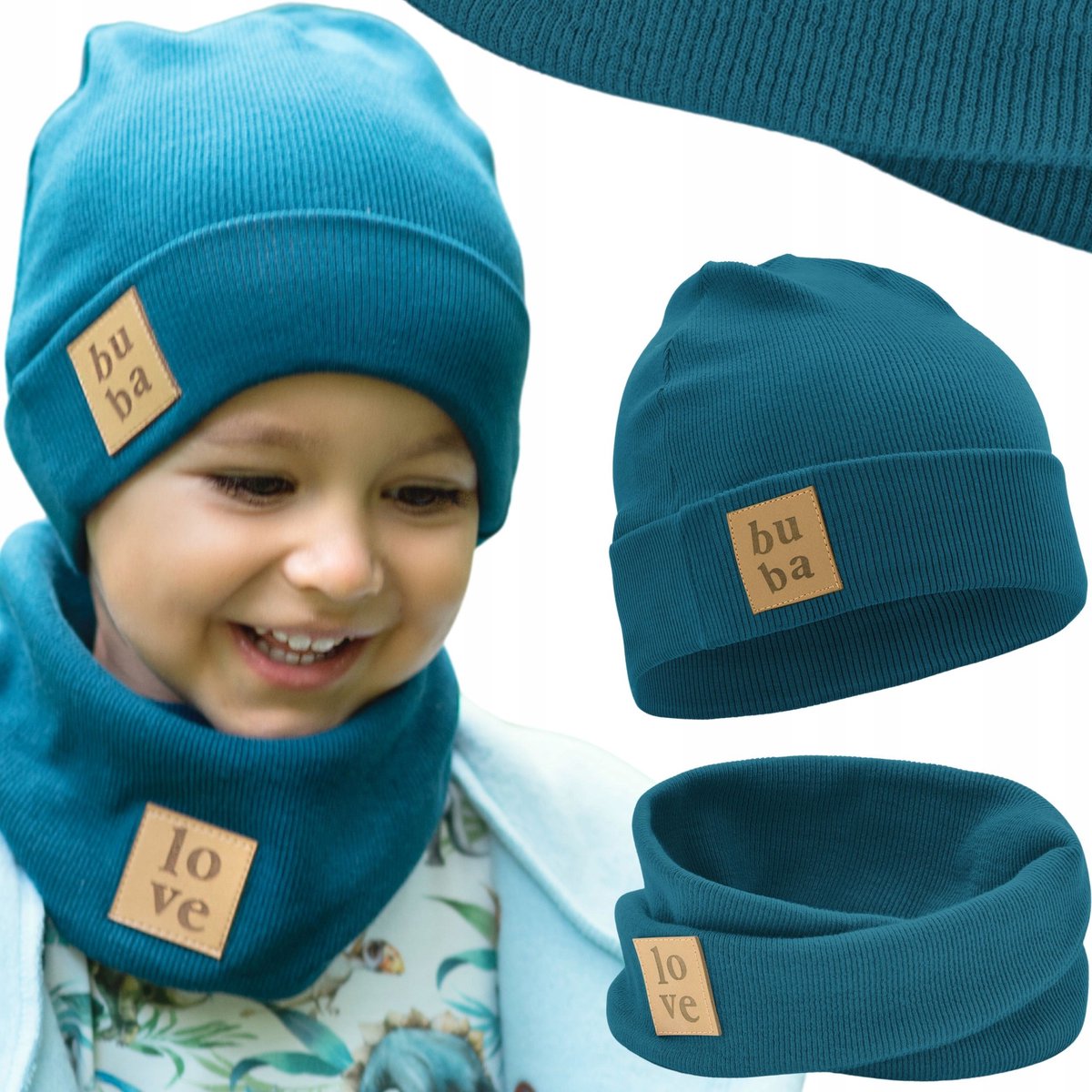 Babymuts met Sjaal - Zeeblauw 40-46 cm, Katoen