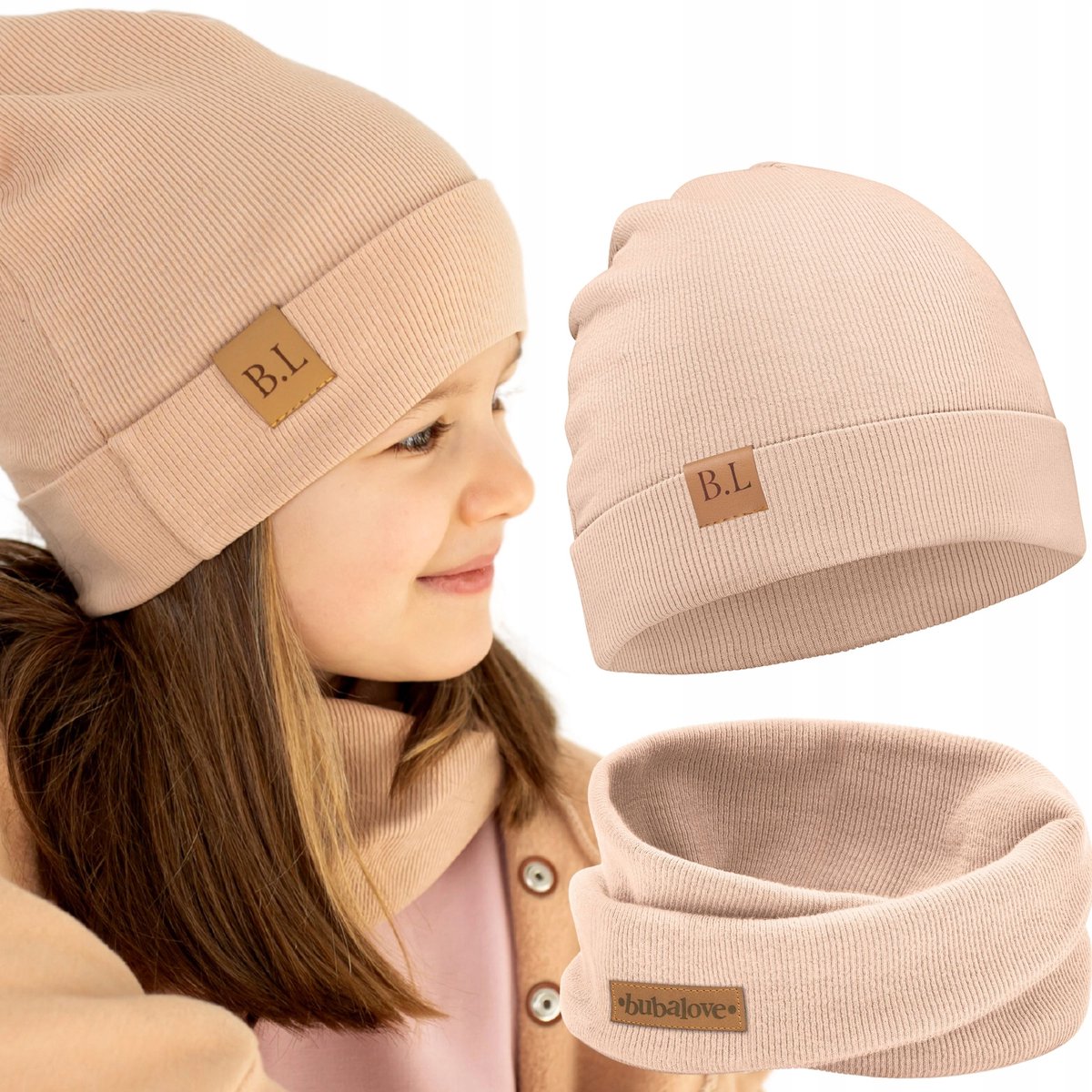 Babymuts en Sjaal Set Beige Katoen Elastisch 36-40 cm