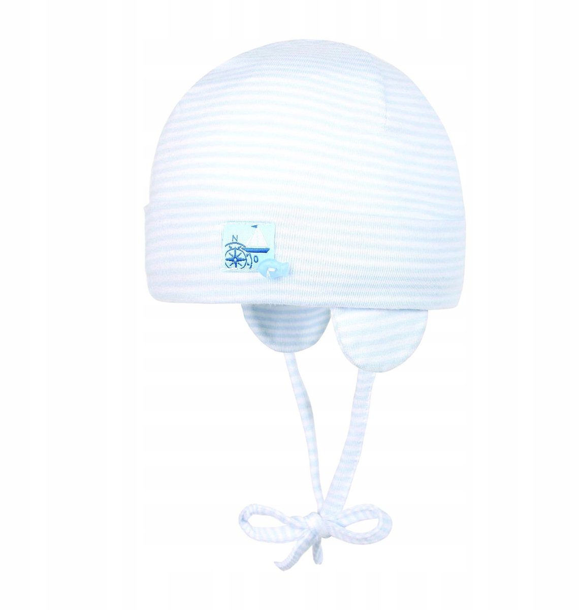 Lichtblauw gestreepte babymuts pop, maat 35