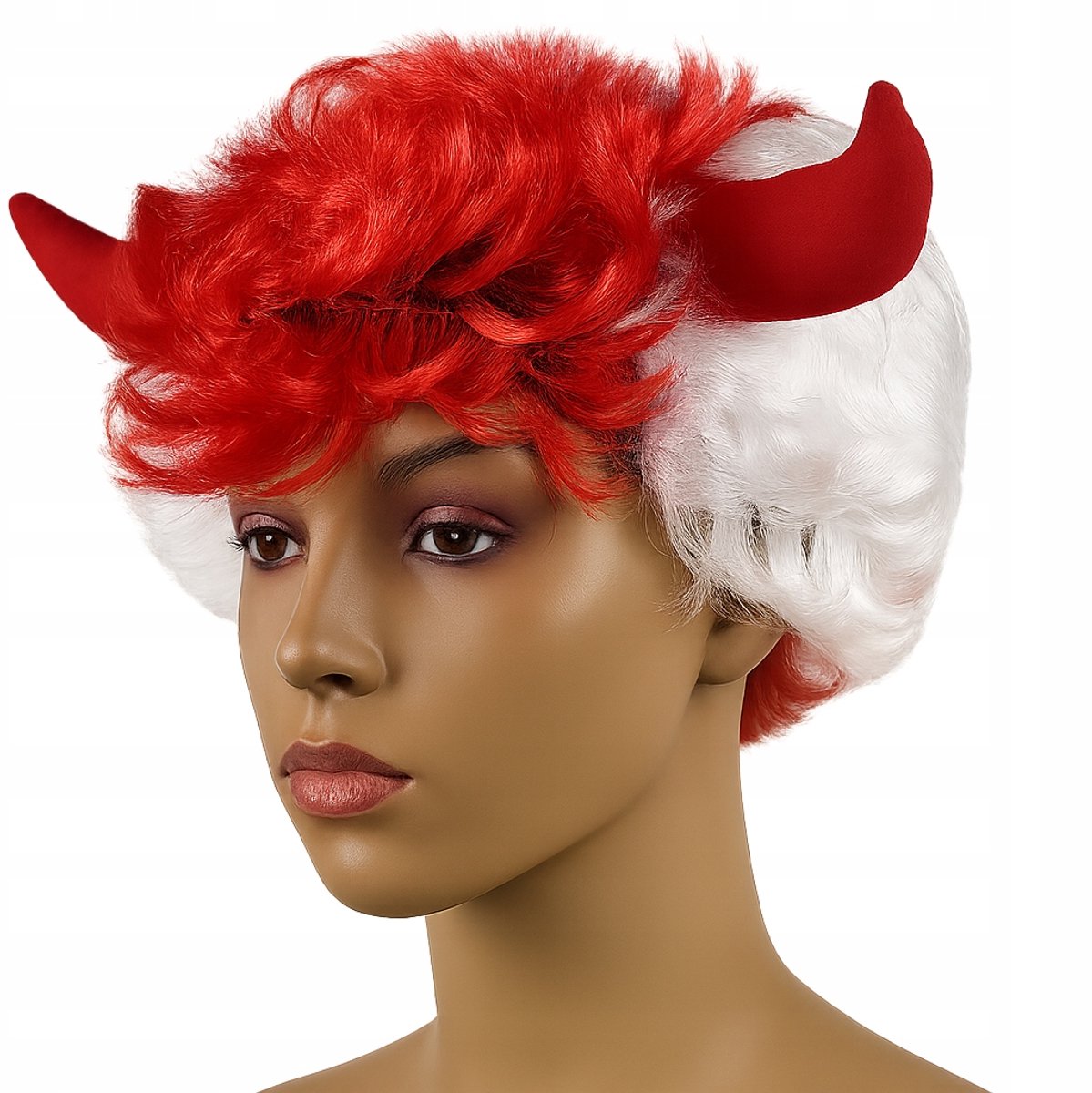 Duivel/zij-godin pruik met hoorns voor Halloween en feesten