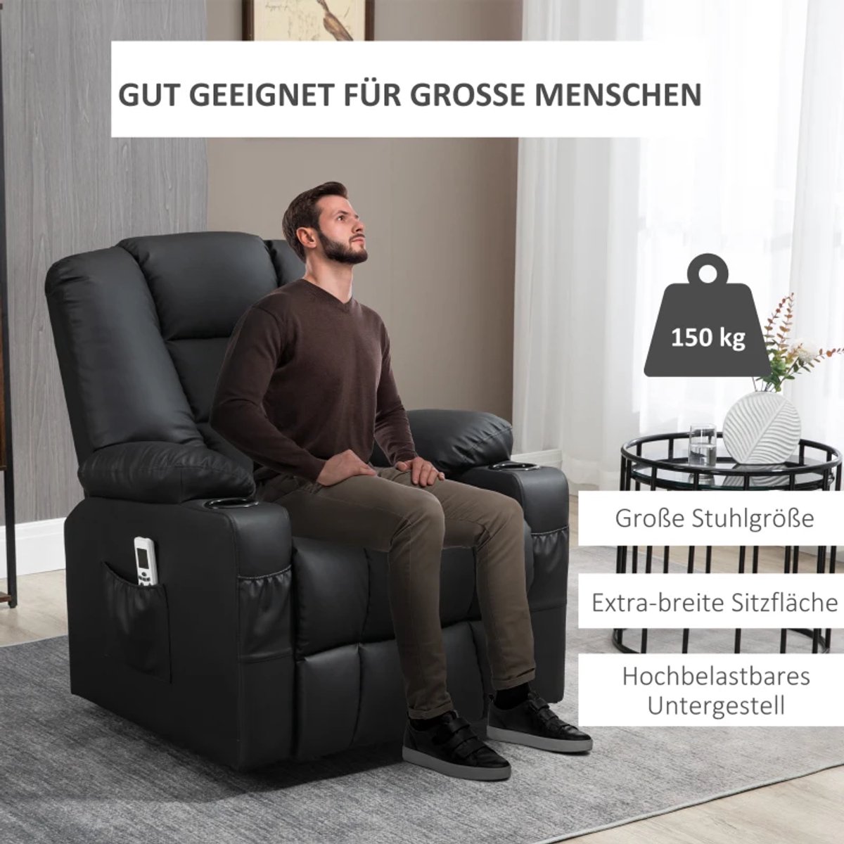 Elektrische Massagestoel met Liftfunctie en 4 Massagestanden - afbeelding 3