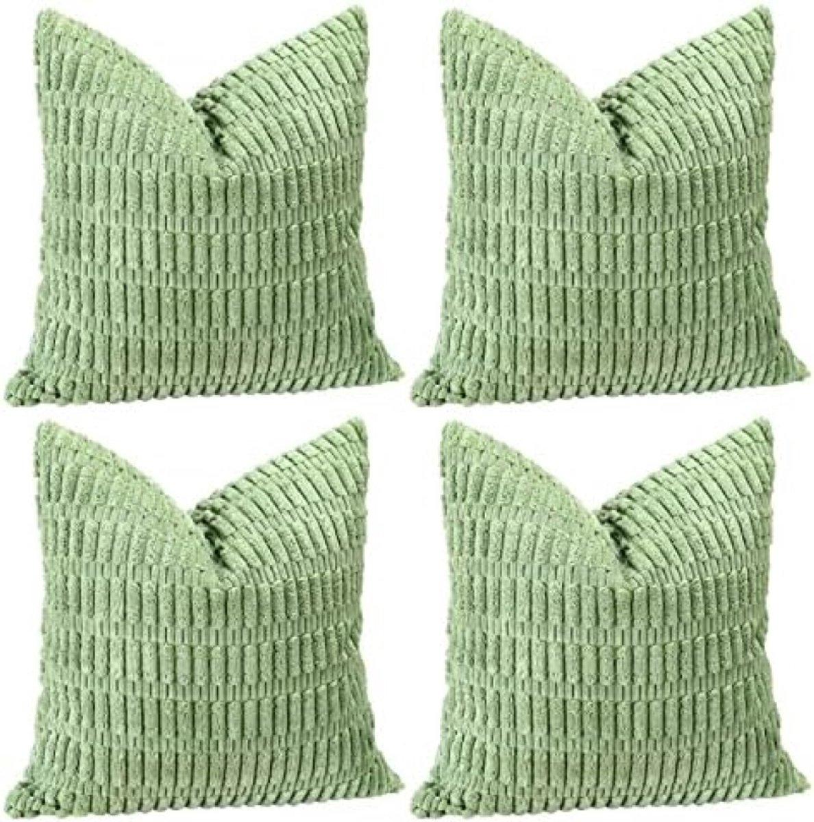 PromoHome Decoratieve Kussenovertrekken Set - Zachte Ribfluwelen Hoezen 45x45 cm - Saliegroen