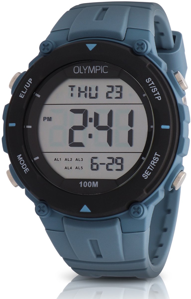 Olympic OL45HKR022 Digital Horloge - Mineraalglas - Kunststof - Blauw - 46 mm breed - Quartz - Gesp - 10 ATM (zwemmen)