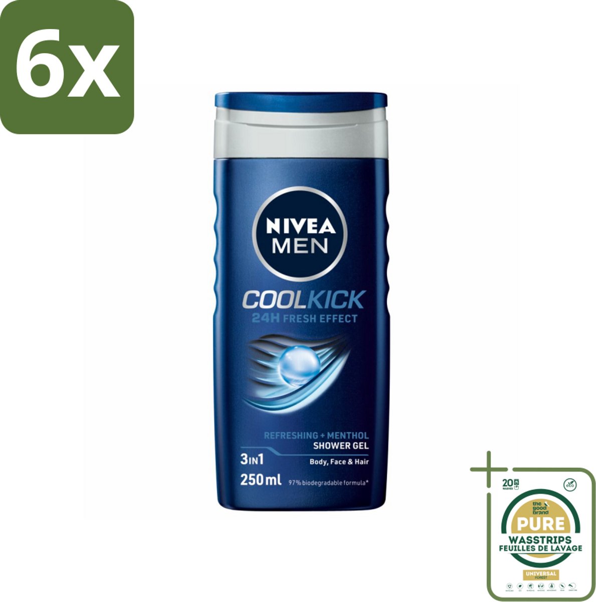 NIVEA MEN - Douchegel - Cool Kick - 250 ml - Voordeelverpakking - 6 stuks - Frisheid - Verkoeling