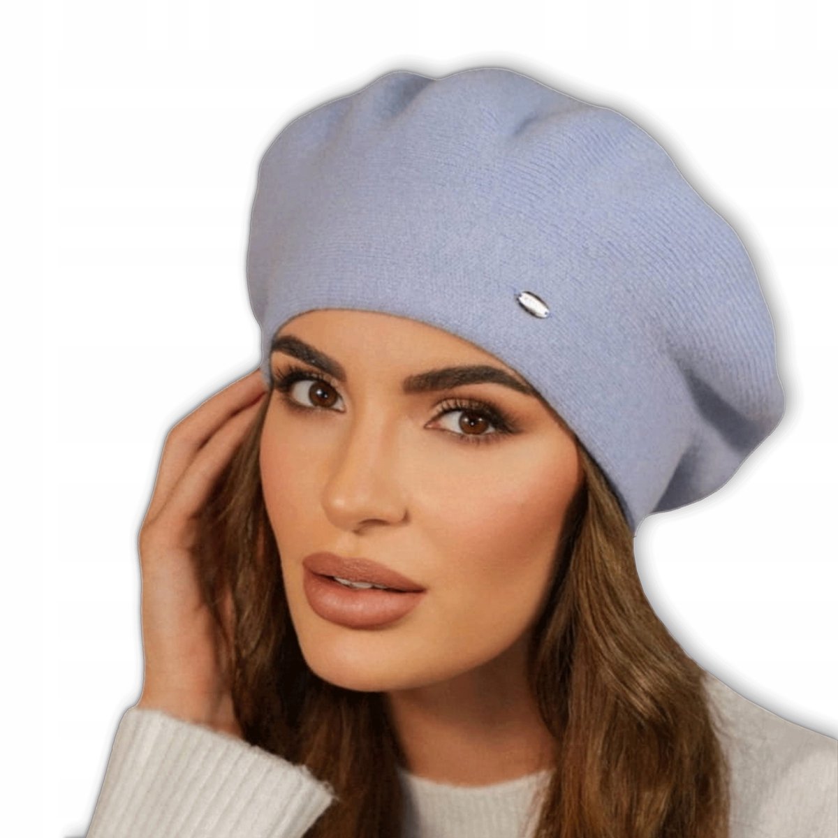 Elegante blauwe wollen baret dames - gemaakt in Polen