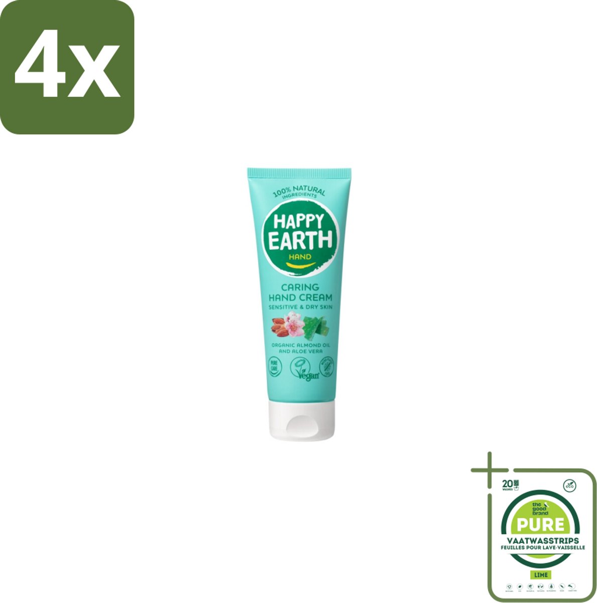 Happy Earth – Handcrème – 100% Natuurlijk – 75 ml - Voordeelverpakking - 4 stuks - Natuurlijke handcrème - Vegan handcrème