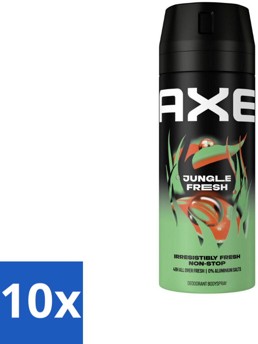 10 x AXE - Deodorant Spray - Jungle Fresh - Tropische Geur - Verfrissend - 150 ml - Deodorant Spray - Tropische Geur - Frisheid - Zweetbestrijding - Geurneutralisatie