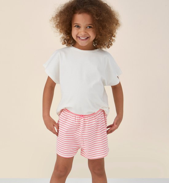 Little Label - meisjes pyjama kort - felroze bretonse strepen - 134-140 / 10Y - extra zachte bio-katoen