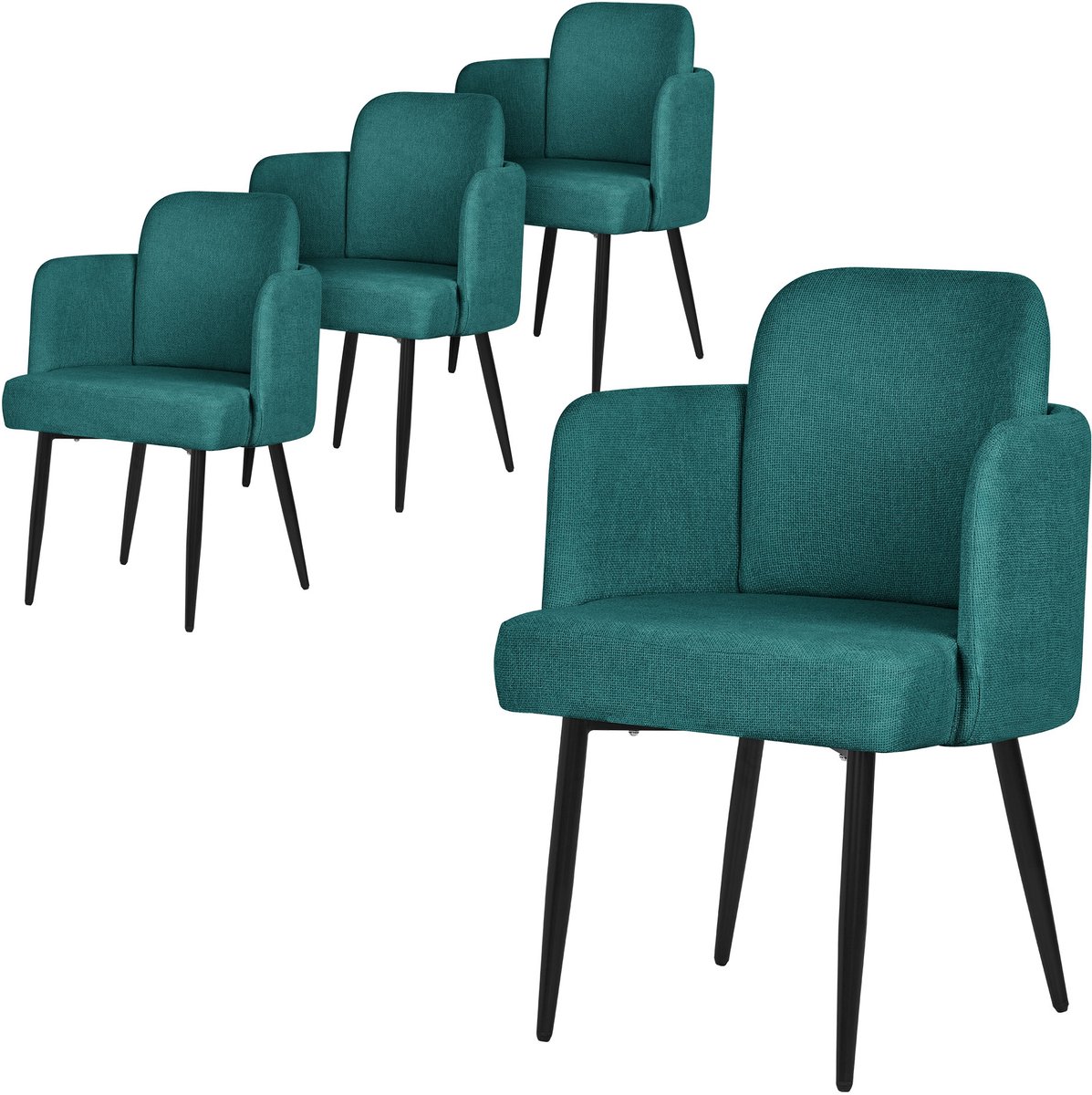 ml-design eetkamerstoel set van 4 benzine stoffen bekleding gestoffeerde stoel met armleuningen rieten rugleuning metalen poten ergonomische loungestoel woonkamer fauteuil stoel voor eetkamer eettafel stoel comfortabel modern praktisch design Petrol