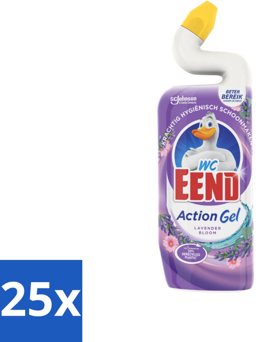25 x WC Eend - Action Gel Lavender Bloom - Toiletreiniger - Fris & Krachtig - 750 ml - Toiletreiniger - Toilet Reinigen - Kalkaanslag Verwijderen - Lavendel Geur - Toilet Hygiëne