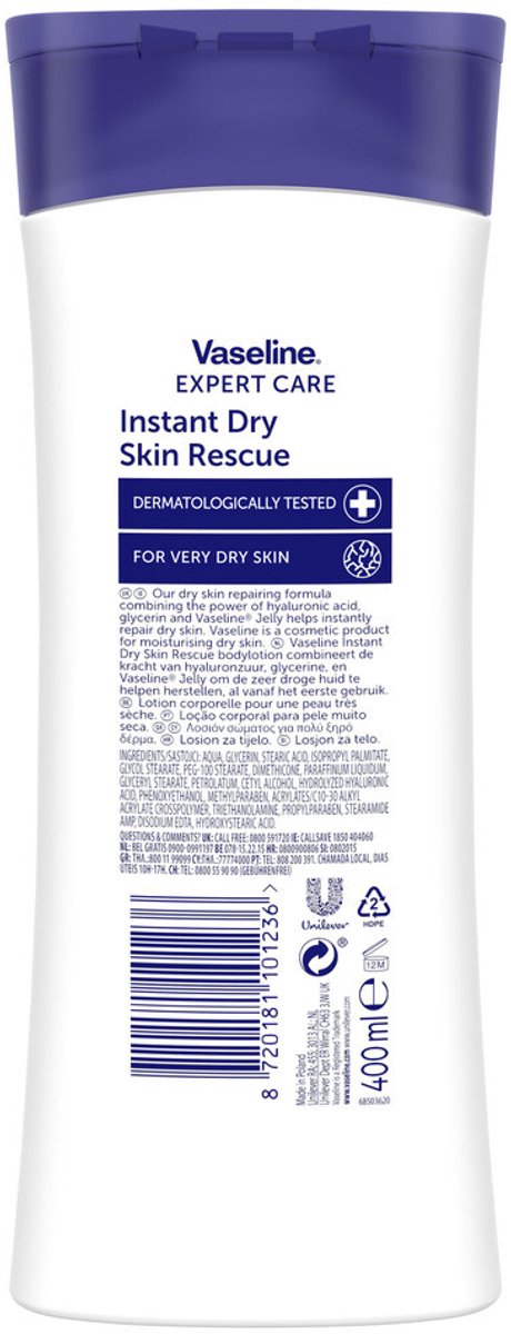 2+1 gratis: Vaseline Bodylotion Expert Care Instant Dry Skin Rescue 400 ml