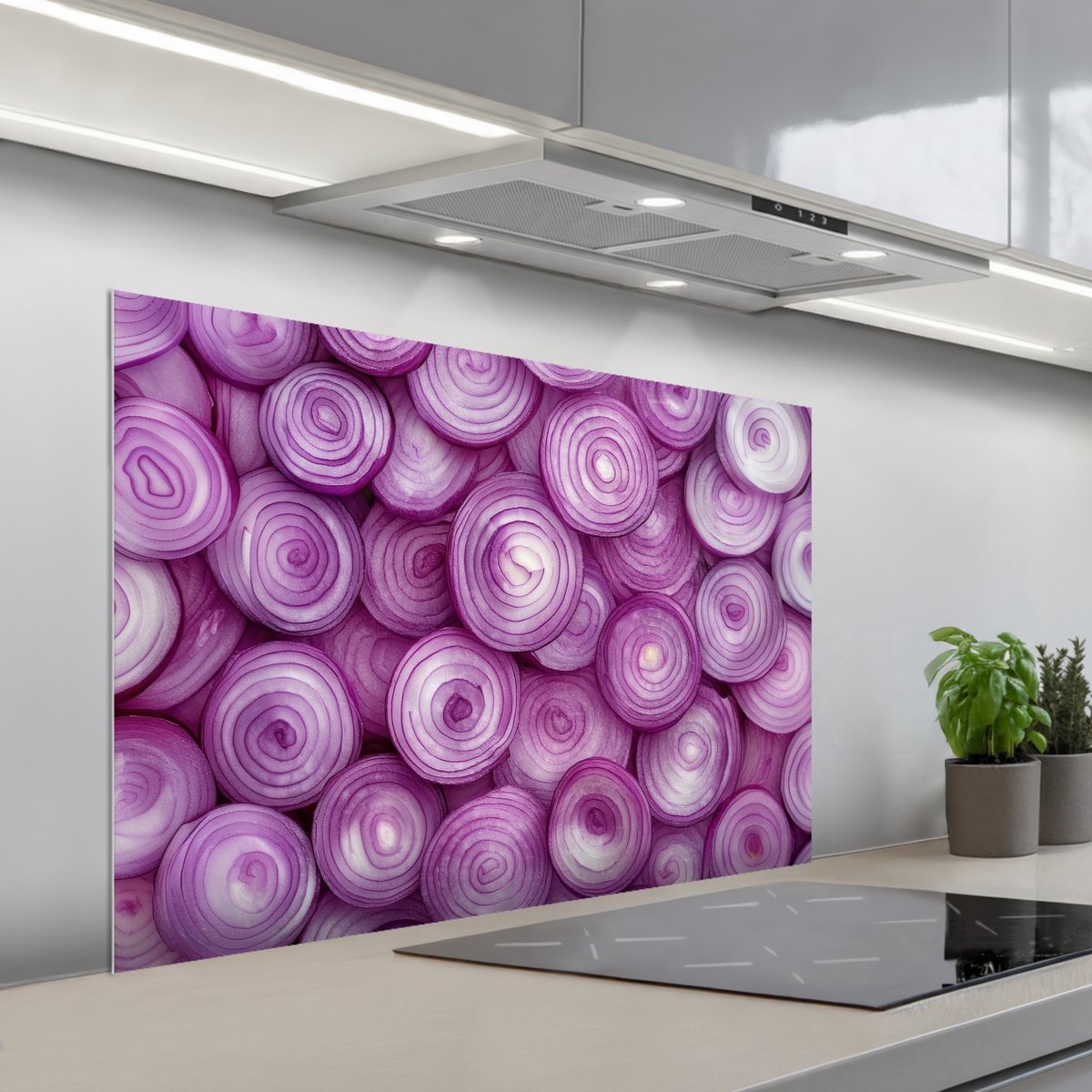 KitchenYeah Spatscherm 100x65 cm Zelfklevende achterwand Paars Uien Close up Keuken muurbeschermer Spatwand fornuis