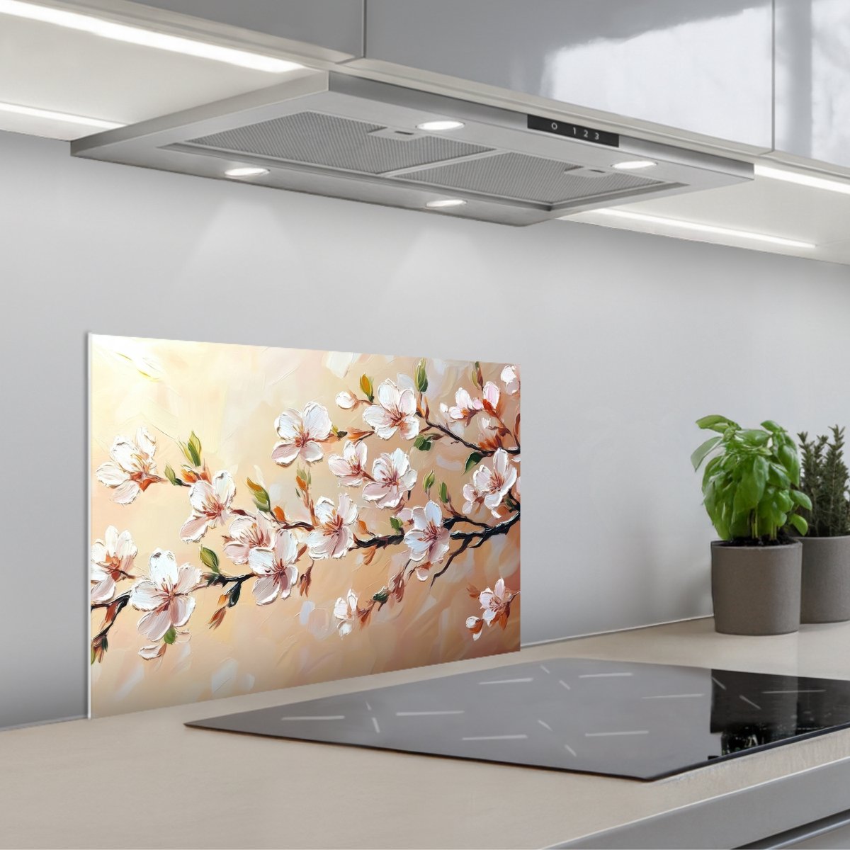 KitchenYeah Spatscherm 60x40 cm Zelfklevende achterwand Bloesemtakken Schilderachtig Roze Keuken muurbeschermer Spatwand fornuis