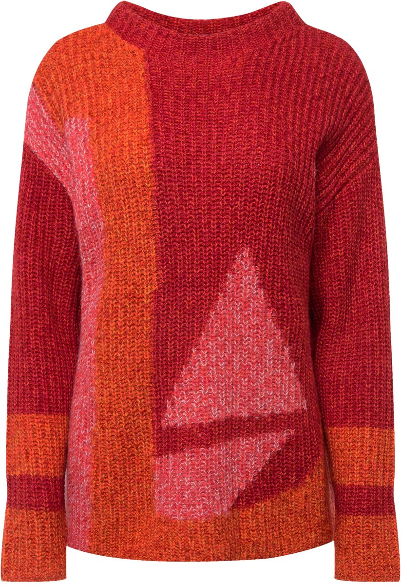 Laurasøn - Dames - Jacquard trui lange mouwen ronde hals - Salsa - Maat L