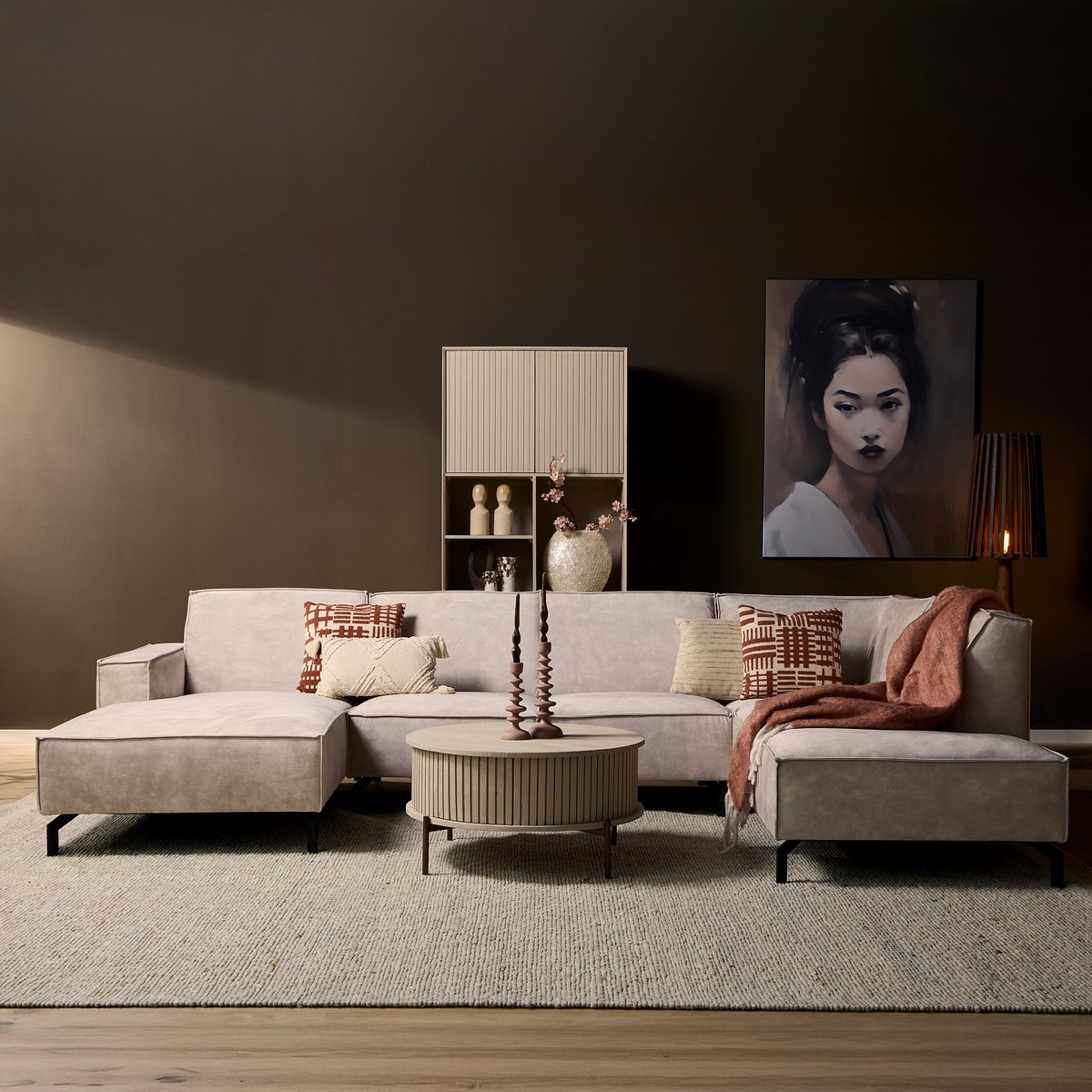 MySofa Floris U-Bank Velvet Beige - 345x210x82 cm