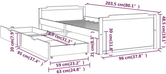 vidaXL Cadre de lit avec tiroirs Blanc Pin massif 90 x 200 cm