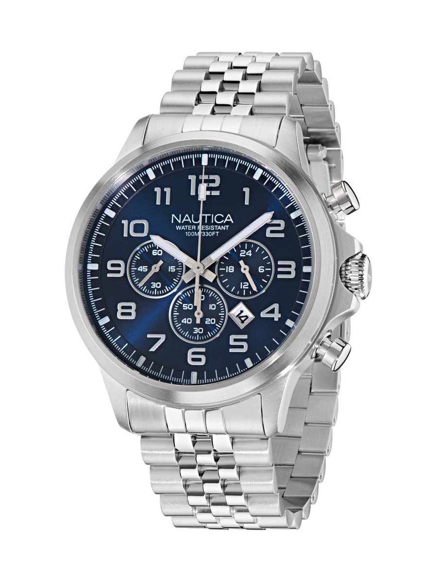 Nautica Nct Blueocean Analoog Horloge Zilverkleur En Blauw Case: 100% Roestvrij Staal | Armband: 100% Roestvrij Staal 45 mm NAPBOS405, NAPBOS406