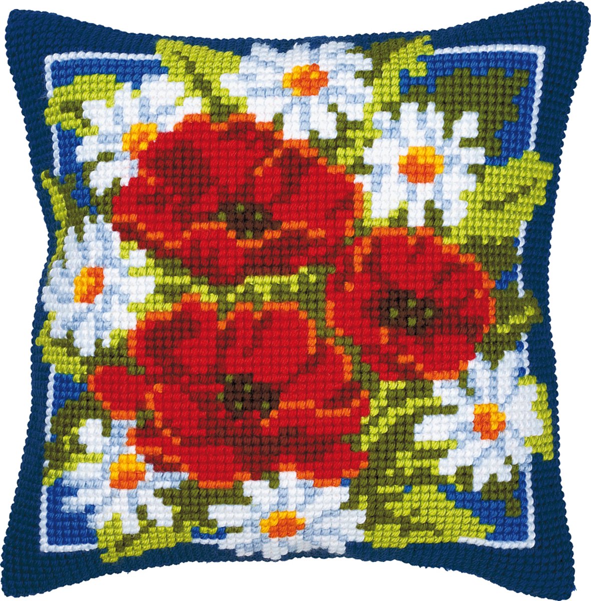 Vervaco - Kruissteekkussen kit - Rode bloemen - PN-0008615 - Borduren - Borduurpakket - Borduurpakket volwassenen - Borduurpakket kind