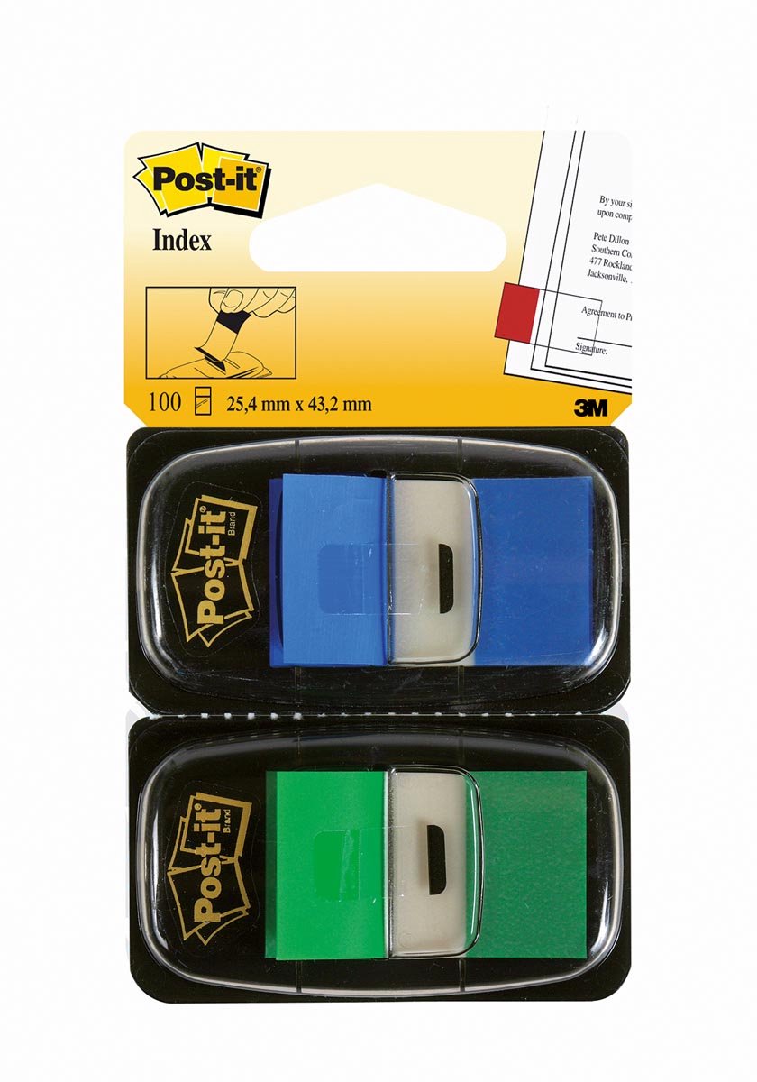 Post-it Index Standaard Duo Pack | 100 tabs | groen/blauw