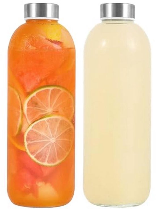 MUJUZE Set van 4 glazen flessen van 300 ml met roestvrijstalen deksel
