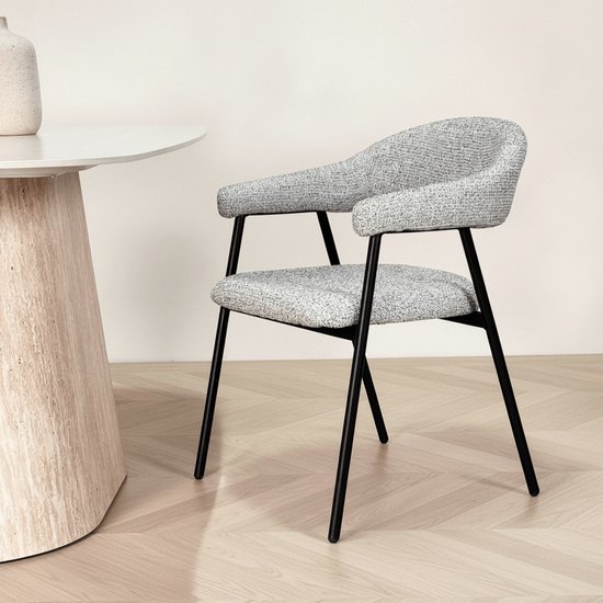 Chaise de salle à manger Dimehouse bouclée Grijs Lisa - Cadre Zwart - Tissu - Moderne